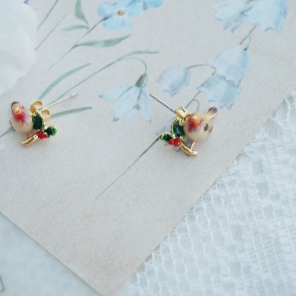 Bill skinner cute robin bird stud earrings - Picture 3 of 6